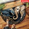 Elephant-Themed Semi-Circle Welcome Mat - Non-Slip Polyester Door Mat with Artistic Elephant Design - Decorative Home Accessory