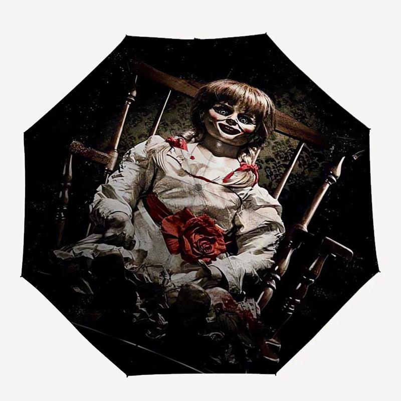 Doll Horror Themed Automatic Opening and Closing Umbrella, Compact Travel Umbrella, Lightweight and Portable, Suitable for Beach Commuting B