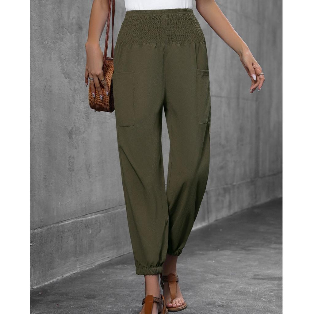 Женские повседневные свободные однотонные брюки с карманами и высокой посадкой, повседневные брюки, брюки в обтяжку