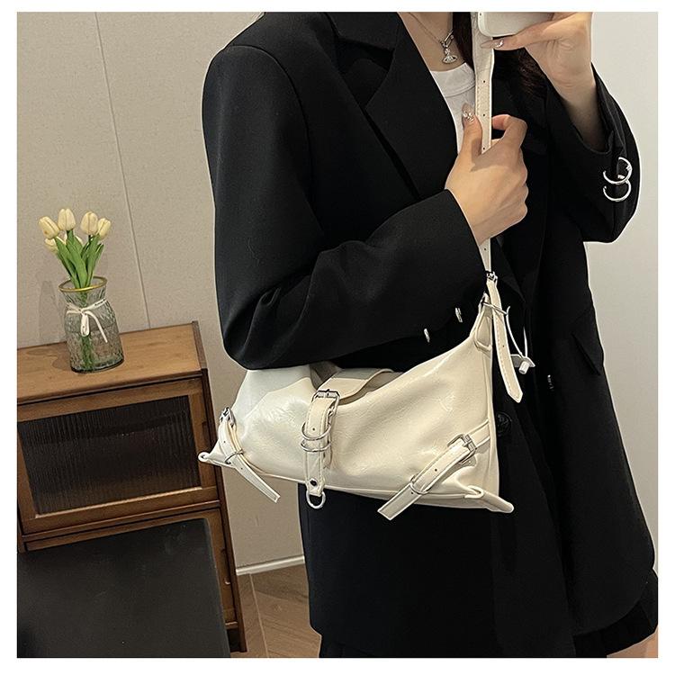 Женская однотонная сумка-багет с магнитной пряжкой и кросс-боди для отдыха из искусственной кожи с наклонным плечевым ремнем и регулируемым ремешком