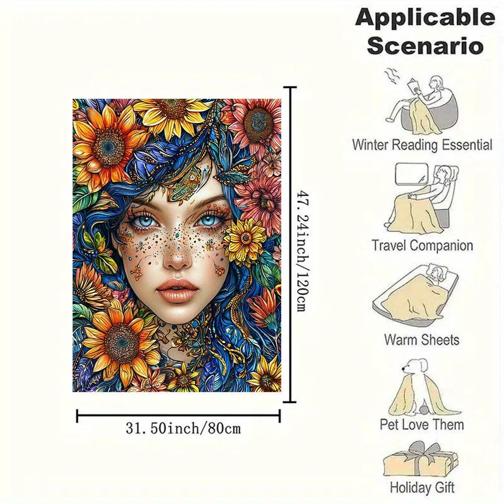 "Bohemian Floral Fantasy Women's Dress"Blanket Flannel Throw Blanket for Sofa, Bed, Travel, Camping, Office, Couch, Chair, And Bed Gift for