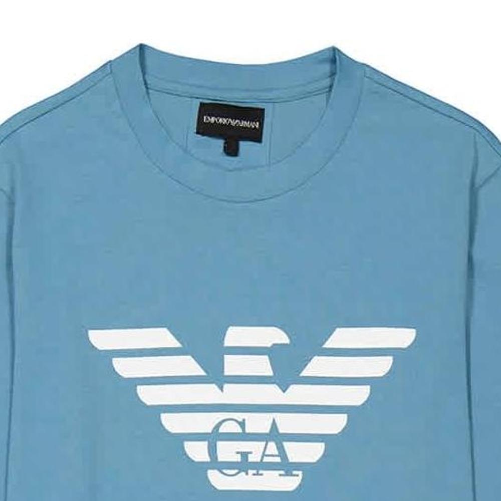 Emporio Armani Мужская футболка с длинным рукавом и круглым вырезом с принтом логотипа Верх Небесно-голубой 8N1TN8-1JPZZ-0783