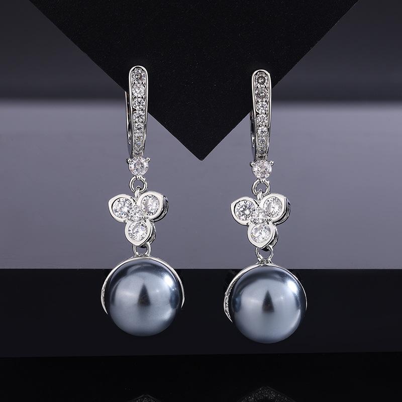 Jewelry Zircon Micro Inlaid Women's Light Luxury Fashionable Pearl Pendant Set Design Simple Earring Set Holiday Gift