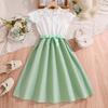 Summer New Holiday Style Dresses Vintage Floral Short Sleeve Dress Waisted Slim Princess Dresses 8-12Y Kids Dresses