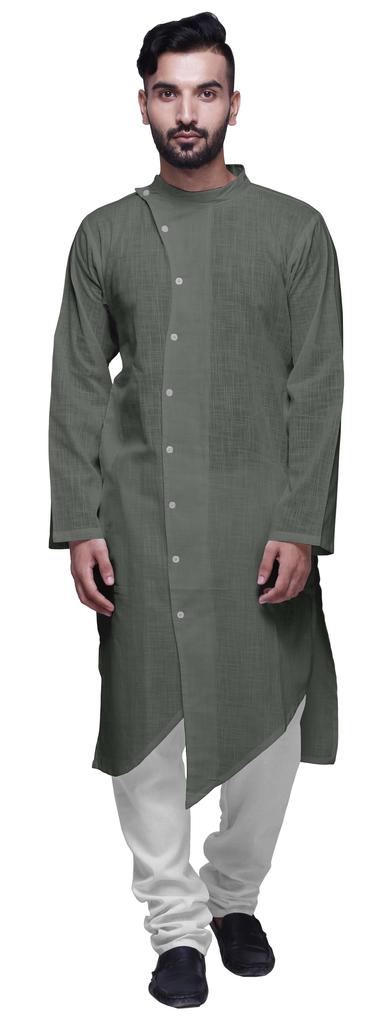 Atasi Длинный рукав индийская мужская курта однотонный хлопок с воротником-стойкой в этническом стиле