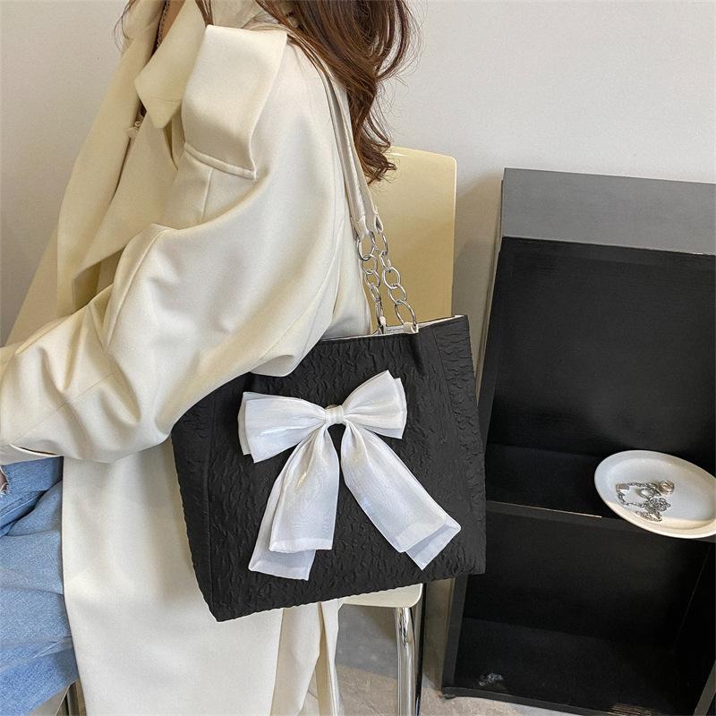 Модная большая вместительная сумка-тоут для женщин, новая сумка через плечо с бантом, модная сумка из ткани ручной работы
