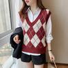 Женский вязаный жилет с ромбовидным узором, свободный, с V-образным вырезом, без рукавов, пуловер, майка, повседневный школьный свитер-топ