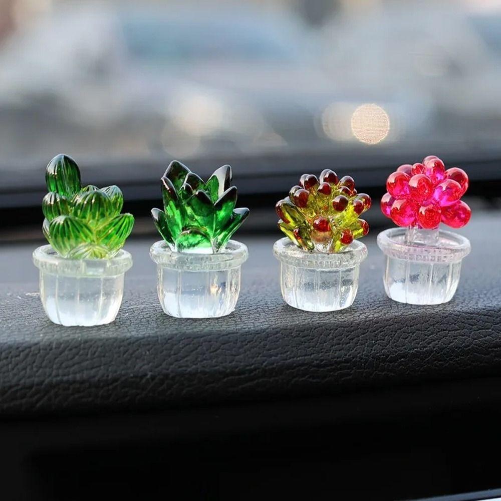 Transparent Fleshy Cactus Bonsai Decor Resin Crafts Simulated Cactus Car Computer Decoration