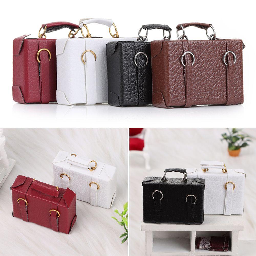 Accessories Play House Mini Suitcase Vintage Wood Box Doll Leather Luggage Miniature Portable Trunk