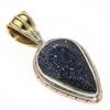 Подарочный кулон из чистого серебра 925 пробы с натуральным синим солнечным камнем TwoTone 1,5 дюйма Z2M69