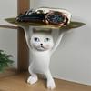 Cartoon Cat Key Storage Tray Resin Standing Cat Figurine Statue with Tray Multi-purpose Jewelry Trinket Holder Organizer Decoration