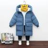 New Winter Boys Jacket Solid Color Mid-Length Keep Warm Cold Protection Hooded Down Cotton Windbreaker Coats For