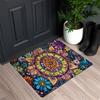Flannel Thickness 0.47inch - 1pc Multicolor Mandala Door Mat, Black Base with Vibrant Symmetrical Pattern, Absorbent and Non-Sli