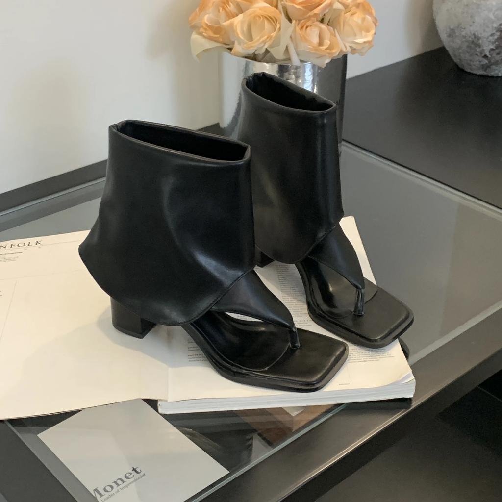 Autumn Fashion Women's Short Boots Fashionable Square Toe Thumb Toe High Heel Ankle Boots Thick Heel Sandals