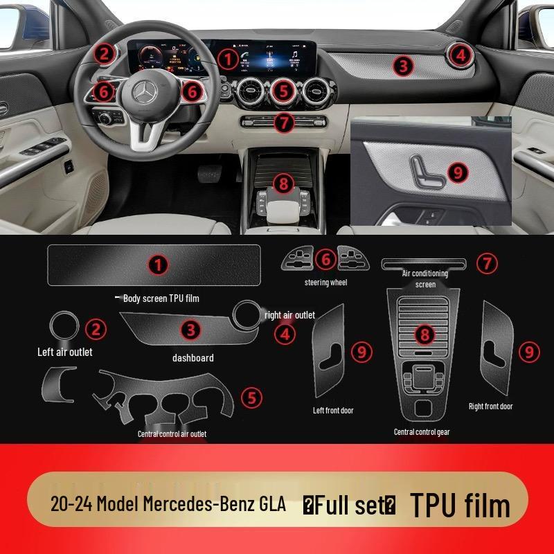 Защитная пленка TPU для экрана навигации и центральной консоли Mercedes-Benz GLA/GLB (25 моделей)