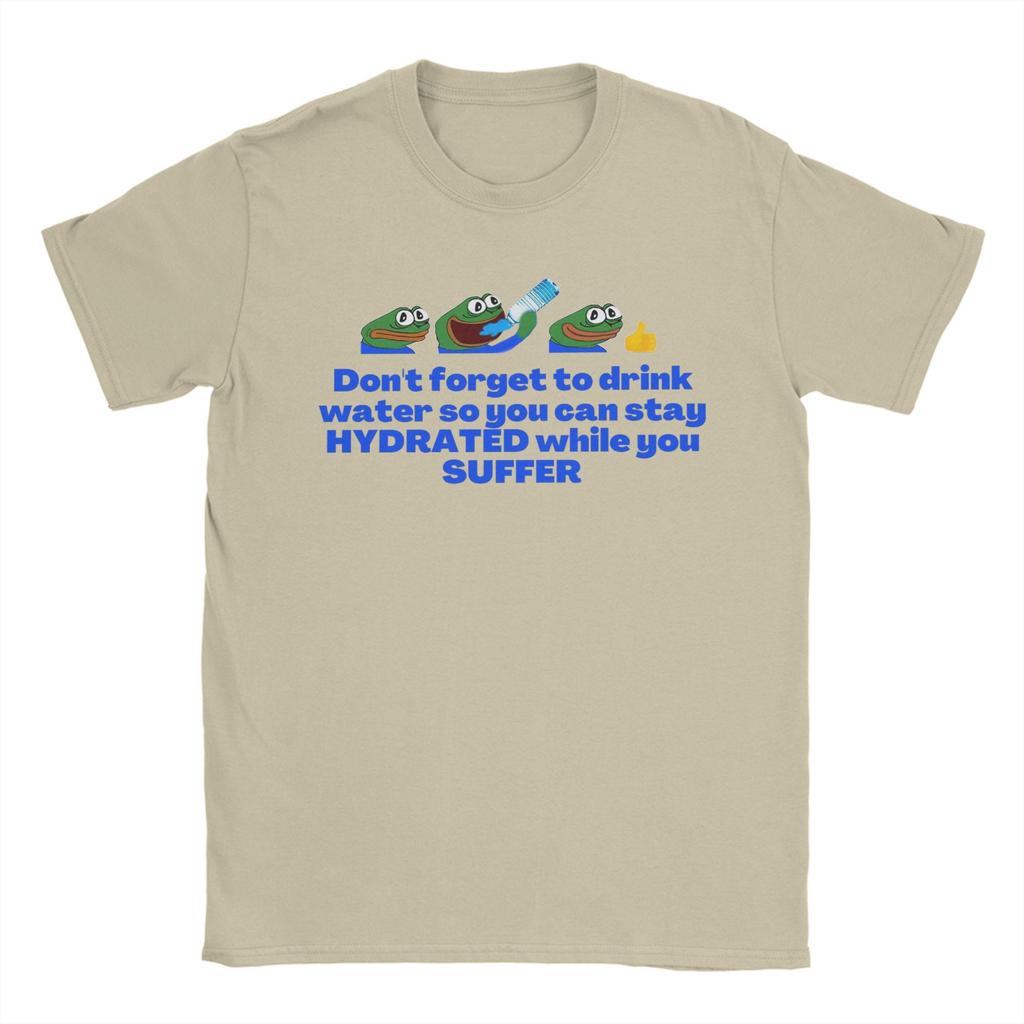 Мужские футболки Stay Hydrated P-pepe Frog Топы из чистого хлопка Повседневные футболки с коротким рукавом и круглым вырезом Взрослая футболка