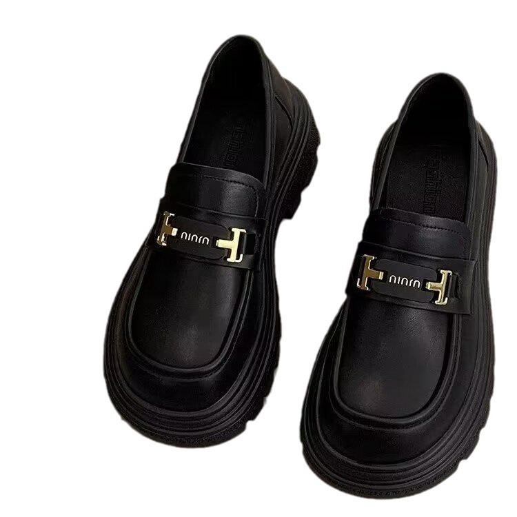 Лоферы на платформе женские весенние ретро британский стиль толстый каблук повседневные универсальные модные мягкие кожаные туфли с одной педалью маленькие кожаные туфли