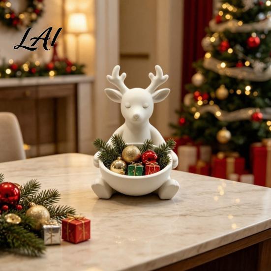 Unique Birthday Present 3D Printed Reindeer Jewelry Tray Unpainted White DIY Ring Dish Organizer Small Accessory for Earrings Keys Cute Christmas