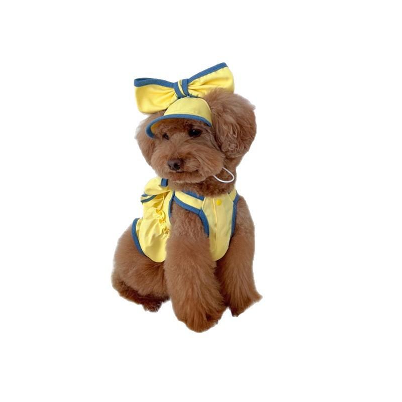 Pet Dress Small Dogs With Hat Cotton Blend Sleeveless Outfit Pomeranian Teddy Female Dog
