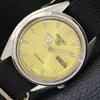 VINTAGE SEIKO 5 AUTOMATIC 7009A JAPAN MENS GOLDEN COLOR DIAL WATCH A701492-5 R206b-a701492