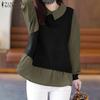 Women Autumn Lapel Long Sleeve Fake Two Piece Shirts