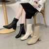 Martin Boots Women's New Women's Boots Winter Square Head Rear Zipper Short Boots Women's Thick Heel Medium Heel Boots Women's 6cm