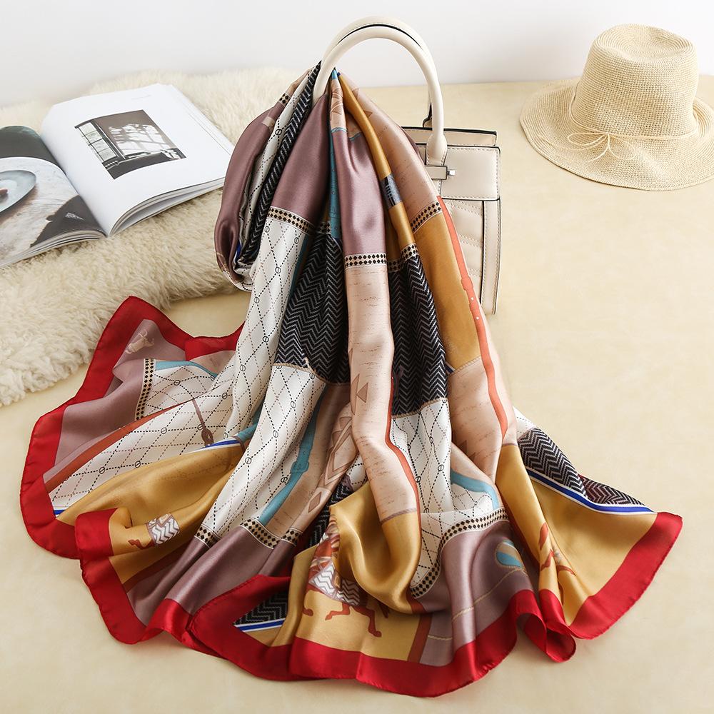 New Four Seasons Available New Silk Large Size Thin Outer Wear Neck Protection Scarf Sunscreen Warm Beach Towel For Women
