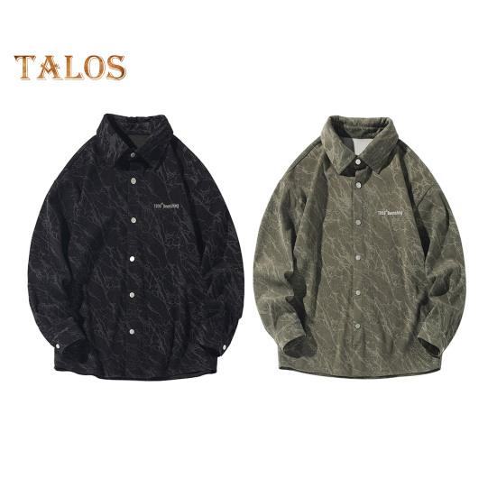 Весна Осень Мужская Рубашка Ретро Американский Стиль Вельвет Вышивка Японский Стиль Свободный Однобортный Топ Длинные Рукава Средней Длины С Отворотом