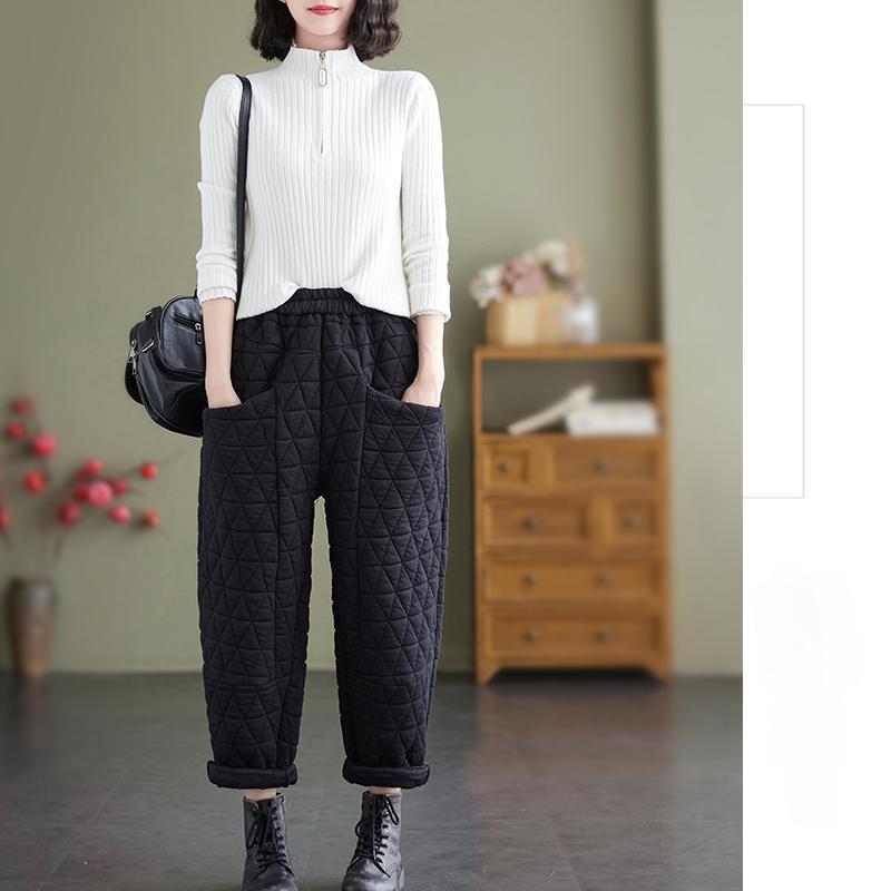 Большие размеры, корейские осенне-зимние женские толстые теплые брюки с высокой талией, коричневые, зеленые, черные свободные брюки, шаровары с карманами на эластичной талии