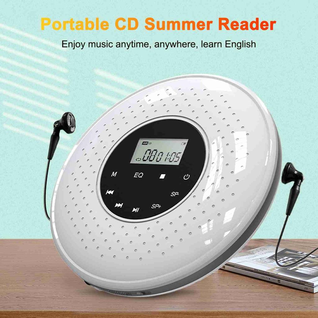 Portable CD Player with 3.5mm Wired Headphones Support TF Card MP3 Music Player A B Repeat Function with LCD Display