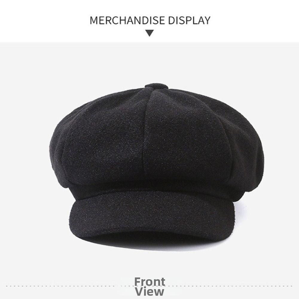 Woolen Fabric Baker Cap Solid Color Beret Hat Fashion Octagonal Cap Autumn Winter