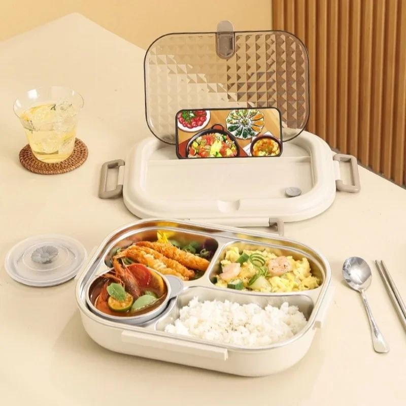 304 Stainless Steel Thermal Insulation Lunch Box with Soup Bowl Tableware Office Portable Large Capacity BentoBox Food Container