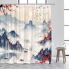 Ink Landscape Shower Curtain Abstract Mountain Water Red Floral Birds Chinese Style Bath Curtains Home Bathroom Decor with Hooks