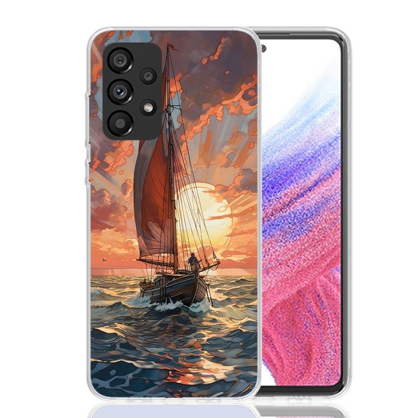 Sailing Boat Sunset Phone Case For Samsung Galaxy A13 A14 A15 A16 A53 A54 A55 A56 A33 A34 A35 A36 A23 A24 A25 A26 A05S A04S A73