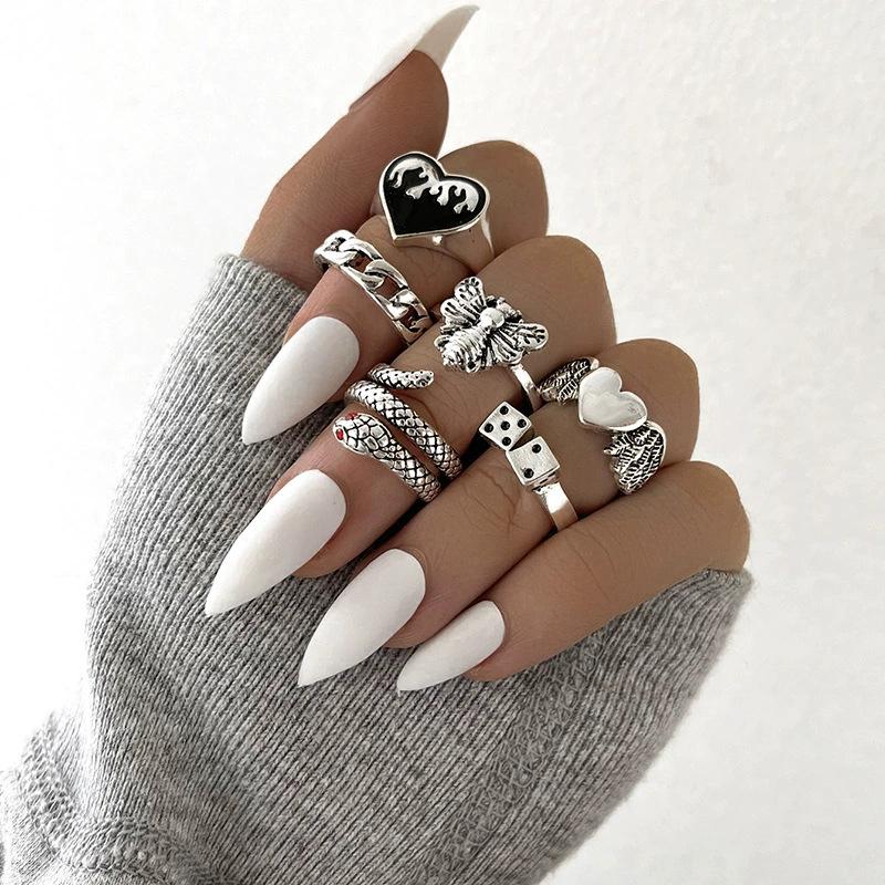 European and American 25-piece Ring Set, Snake Elephant Dripping Oil Gossip Love Leaves Small Flowers Geometric Joint Ring Female