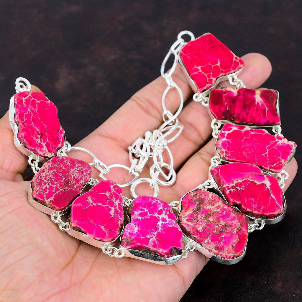 Ожерелье из яшмы с розовым морским осадком, ожерелье ручной работы из натурального драгоценного камня, ожерелье из стерлингового серебра 925 пробы, регулируемое ожерелье-цепочка, подарок для матери