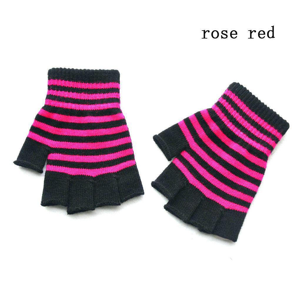Unisex Warm Winter Fingerless Elastic Knitted Gloves Striped Knit Mittens Thicken