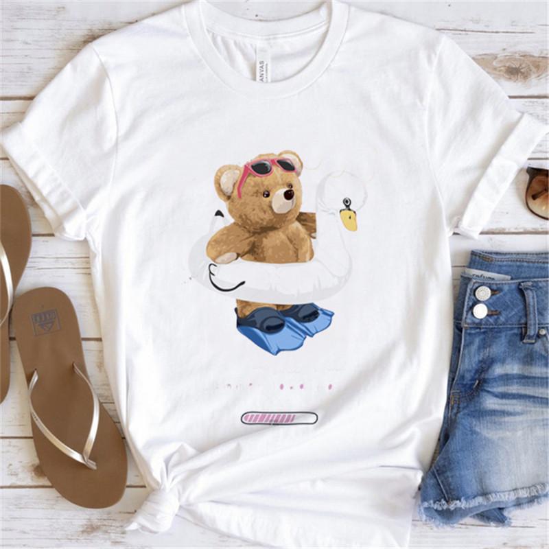 Cool Bear Cartoon Pattern T-shirt Women Tops Summer Vigorous Lovely Harajuku Female Fashion Tees Ladies Shirt