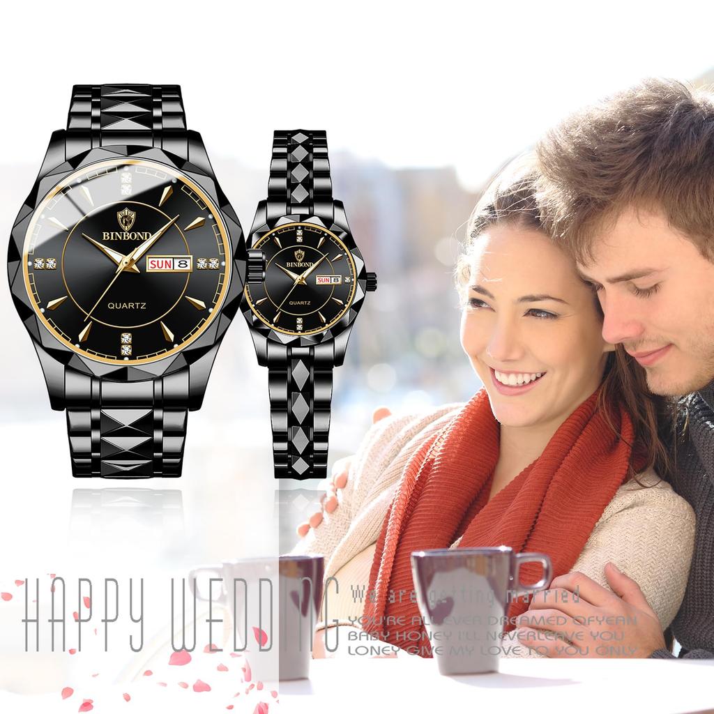 Watch with 3ATM Water Luminous Analog Stainless Stylish Quartz Fashion Accessory Perfect Gift for or Lover Men's Calendar, Resistance, Black Display,