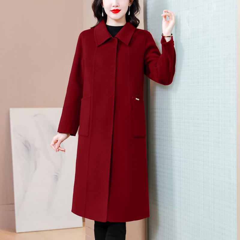 Элегантное шерстяное пальто больших размеров для женщин, модная и стройнящая длинная куртка с высоким качеством