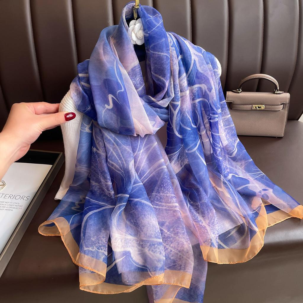 Silk Scarf for Women In Spring Autumn and Winter Middle-aged and Elderly Mothers Warm and Versatile Super Large Scarf Literary Style Travel Scarf