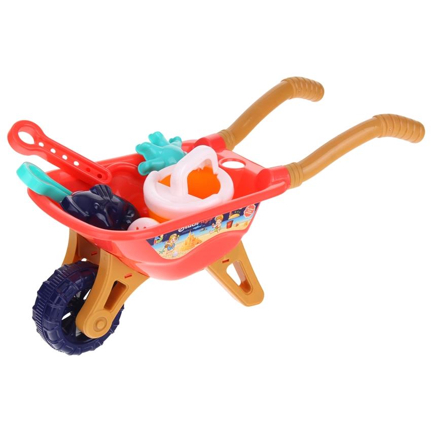 Sandbox Set: Wheelbarrow, Watering Can, Moulds, Rake, Shovel, Orange