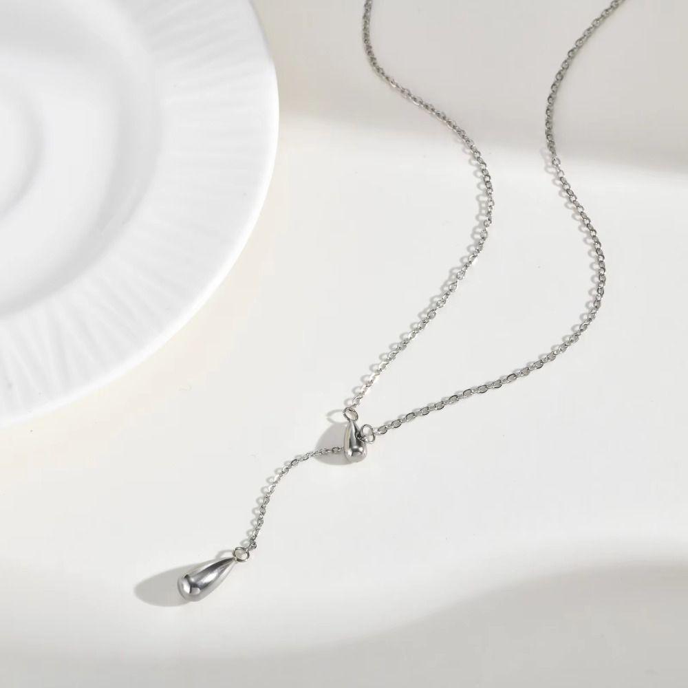 Y-shaped Water Drop Tassel Necklace Titanium Steel Collarbone Chain Metal Necklace Jewelry Gifts