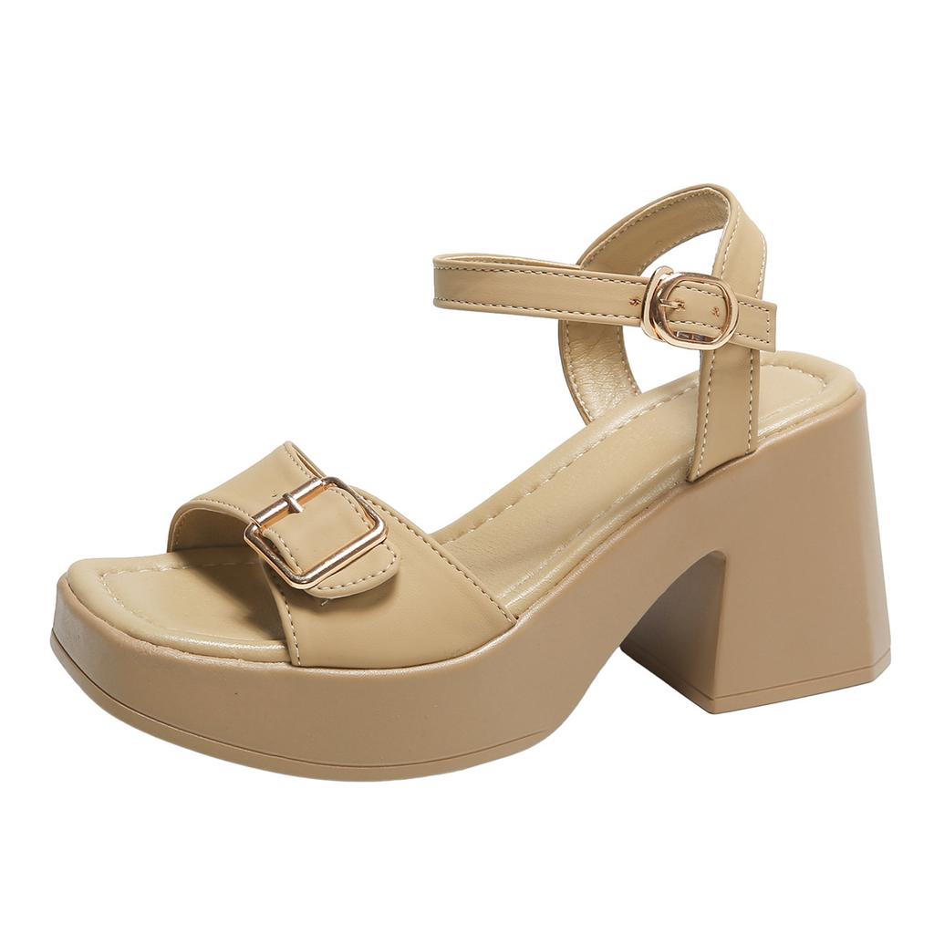 Распродажа женской обуви 2024 года. Новые женские босоножки с пряжкой из одного слова. Летние женские босоножки с открытым носком и средним каблуком. Водонепроницаемые лаконичные повседневные босоножки для женщин.