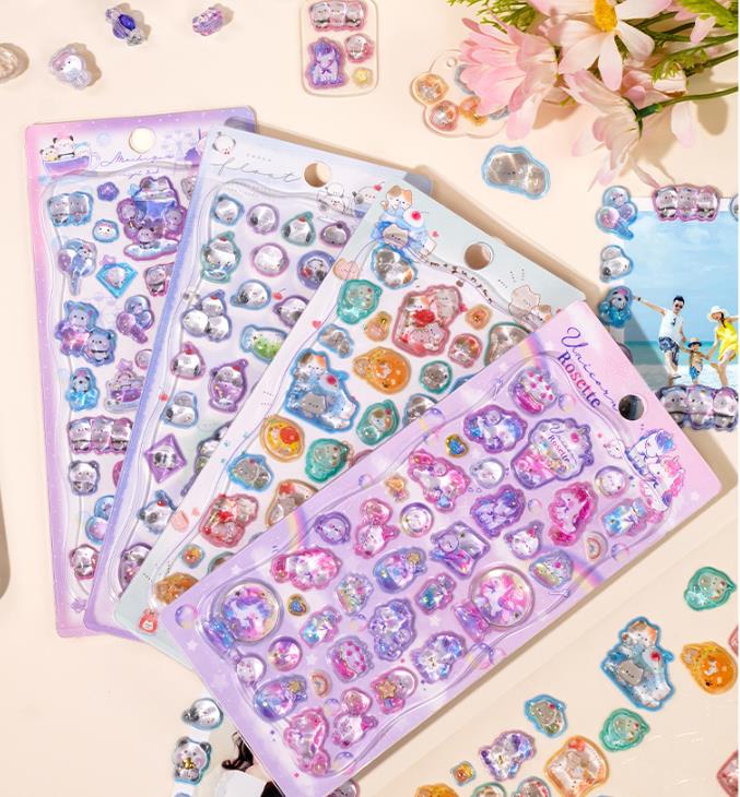 3D Crystal Gem Japanese Cartoon Stickers - Relief Decals Perfect for Kids Girls Reward Gift & Phone Case Kawaii Decor