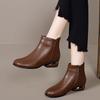 Кожаные Туфли на Среднем Каблуке Мама Зимняя Обувь Классика Ботильоны Челси Квадратный Носок Молния Лаконичные Ботильоны до Щиколотки для Свиданий