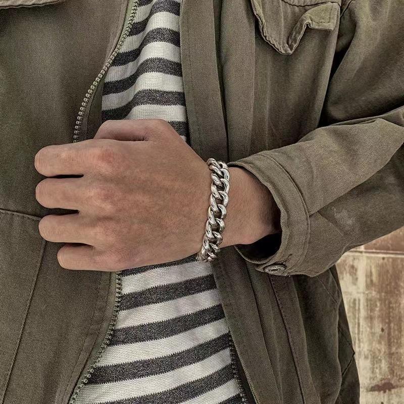 2026 Vintage Simple Good Art 13.5mm Heavy Men's Silver Bracelet Buckle Ring Tide