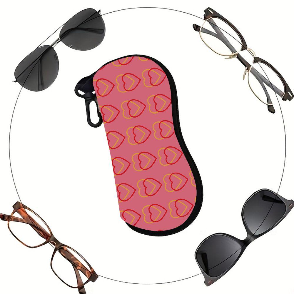 Pink Heart Pattern Soft Eyeglasses Sunglasses Case, Portable Scratch Proof Spectacle Pouch, Lightweight Travel Glasses Holder Bag