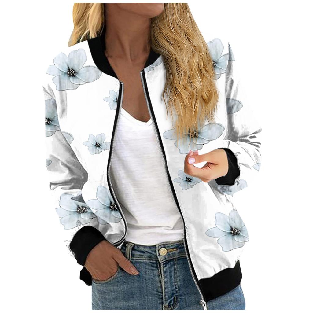 Jackets For Women Long Sleeve Lightweight Zip Up Cropped Fashion Print Outerwear Casual Quilted Jackets Whith Pockets