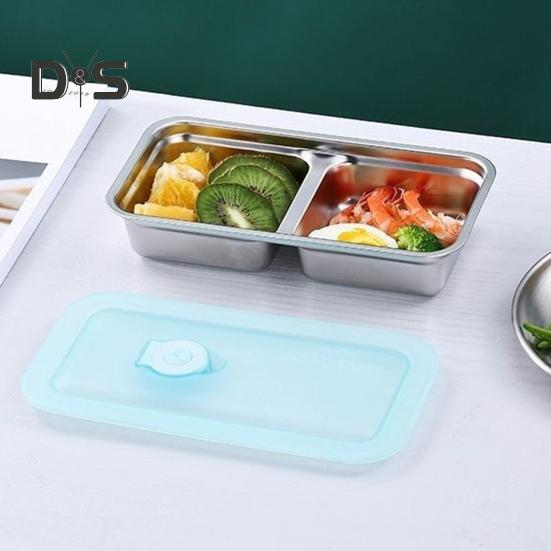Контейнеры для закусок из нержавеющей стали, герметичные, с 2 отделениями, контейнеры для макания, многоразовые контейнеры для приправ с крышками, металлический ланч-бокс для закусок и соусов